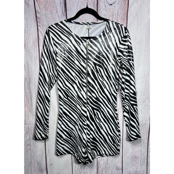 Spirit Halloween Zebra Print Bodysuit Customer Black White Sequence Size M - Picture 1 of 7